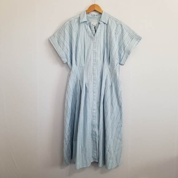 Ava & Viv Dresses & Skirts - NWT Ava & Viv Blue Stripe Midi Shirt Dress Size 1X